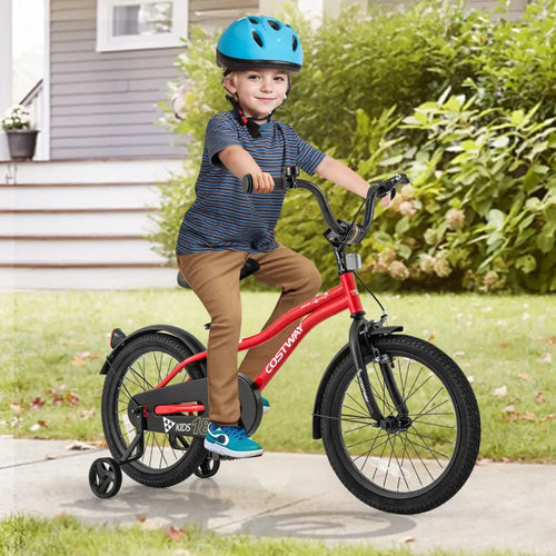 18 Inch Kids Bike Adjustable Bicycle with Reflectors and Bell for 4-8 Years Old - Red - Kids Bike