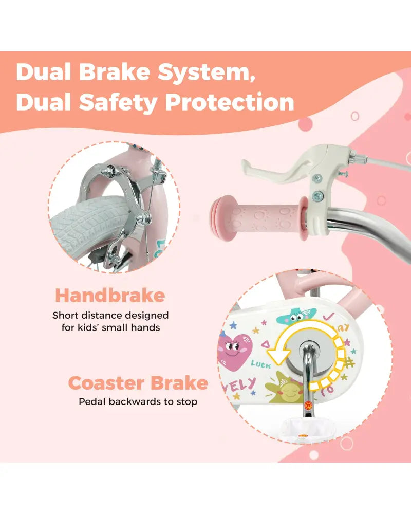 18 Inch Kids Bike Adjustable for 3-8 Years Old Children Pink - Stars & Moon - Pink - Kids Bike