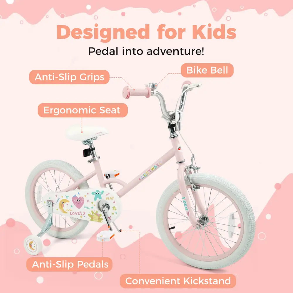18 Inch Kids Bike Adjustable for 3-8 Years Old Children Pink - Stars & Moon - Pink - Kids Bike