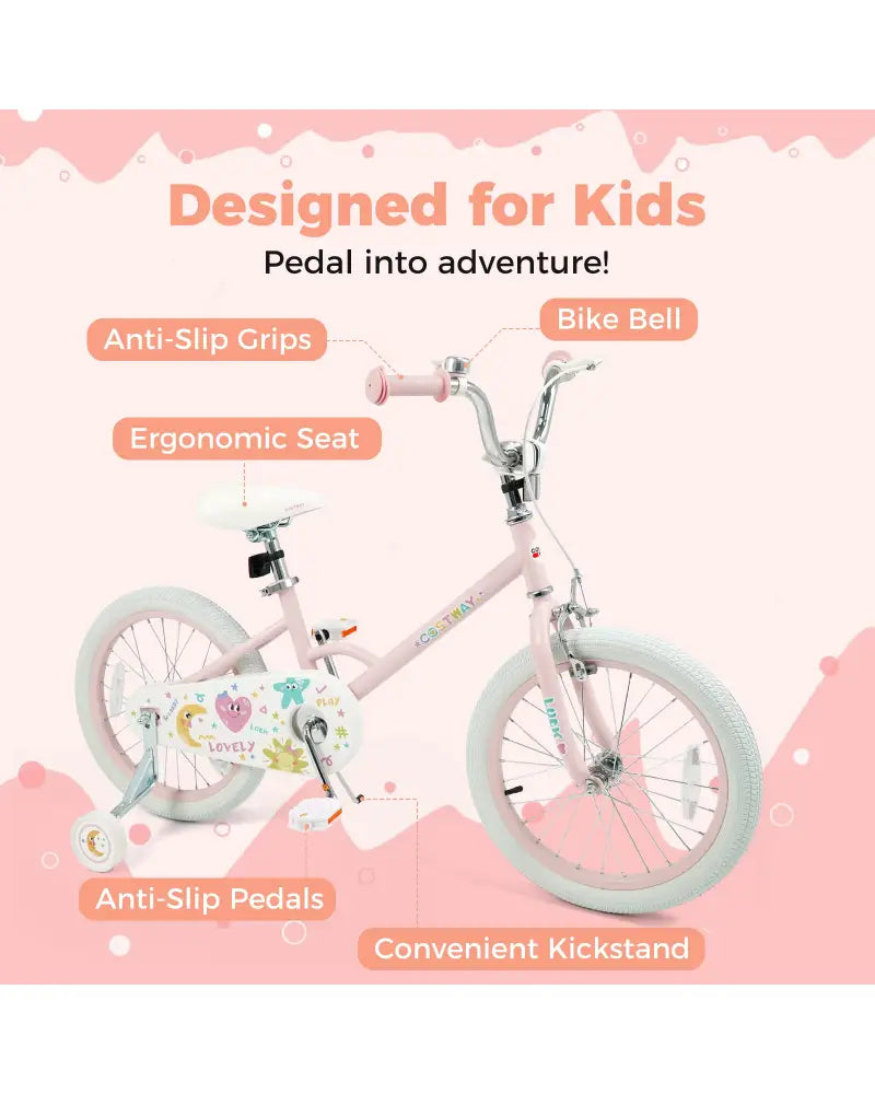 18 Inch Kids Bike Adjustable for 3-8 Years Old Children Pink - Stars & Moon - Pink - Kids Bike
