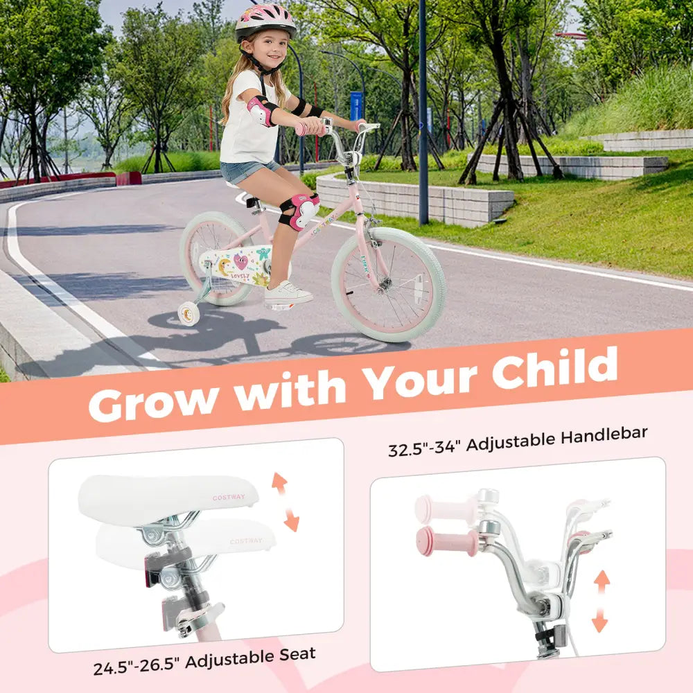 18 Inch Kids Bike Adjustable for 3-8 Years Old Children Pink - Stars & Moon - Pink - Kids Bike