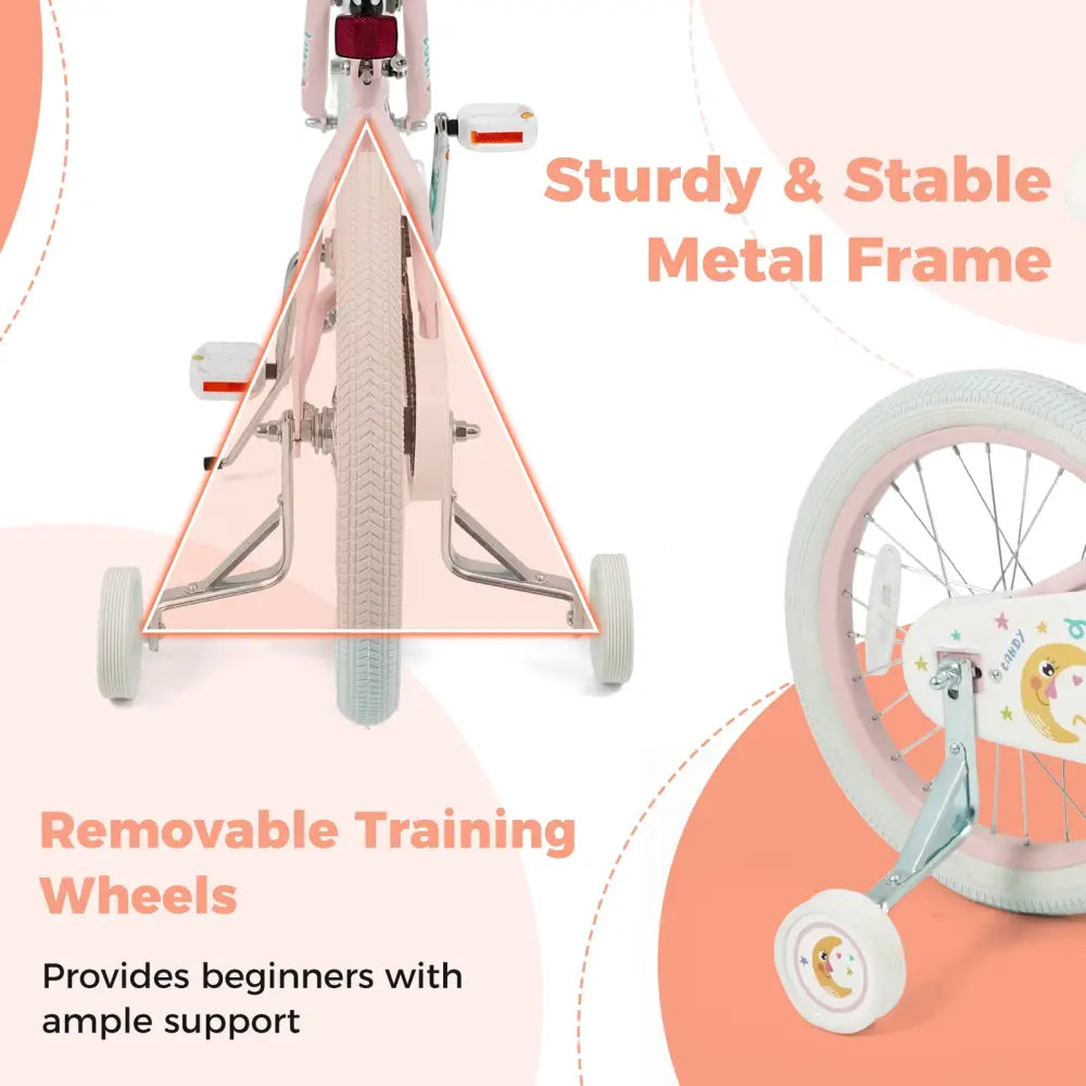 18 Inch Kids Bike Adjustable for 3-8 Years Old Children Pink - Stars & Moon - Pink - Kids Bike