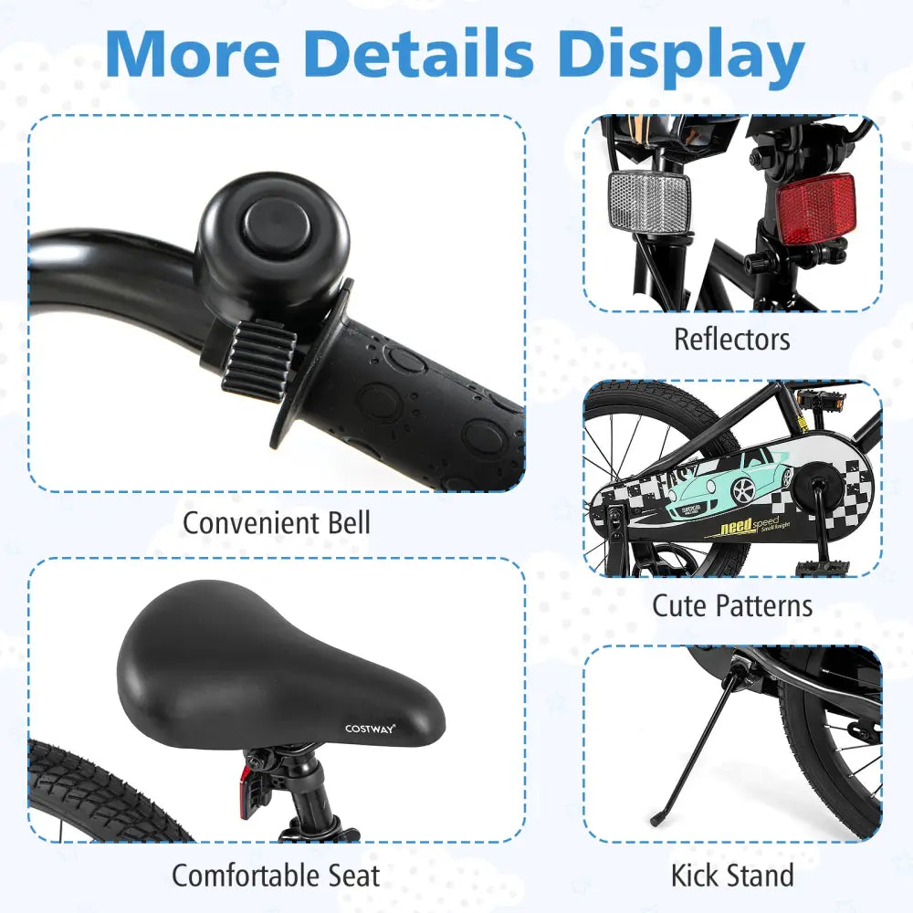 18 Inch Kids Bike Adjustable for 4-8 Years Old with Low-Step Frame - Black - Kids Bike
