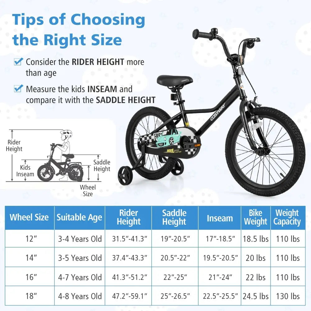18 Inch Kids Bike Adjustable for 4 - 8 Years Old with Low - Step Frame - Oasis Home Essentials