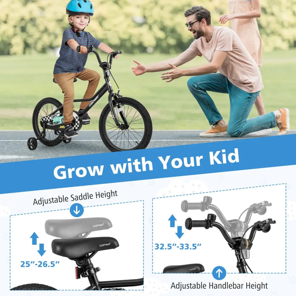 18 Inch Kids Bike Adjustable for 4-8 Years Old with Low-Step Frame - Black - Kids Bike