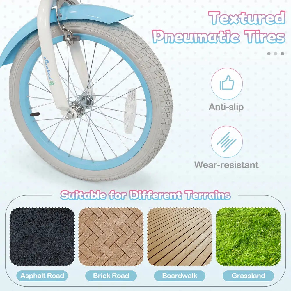 18 Inch Kids Bike Adjustable with Basket and Streamers Blue for Kids Aged 4-8 Years Old - Princess of the Sea Theme