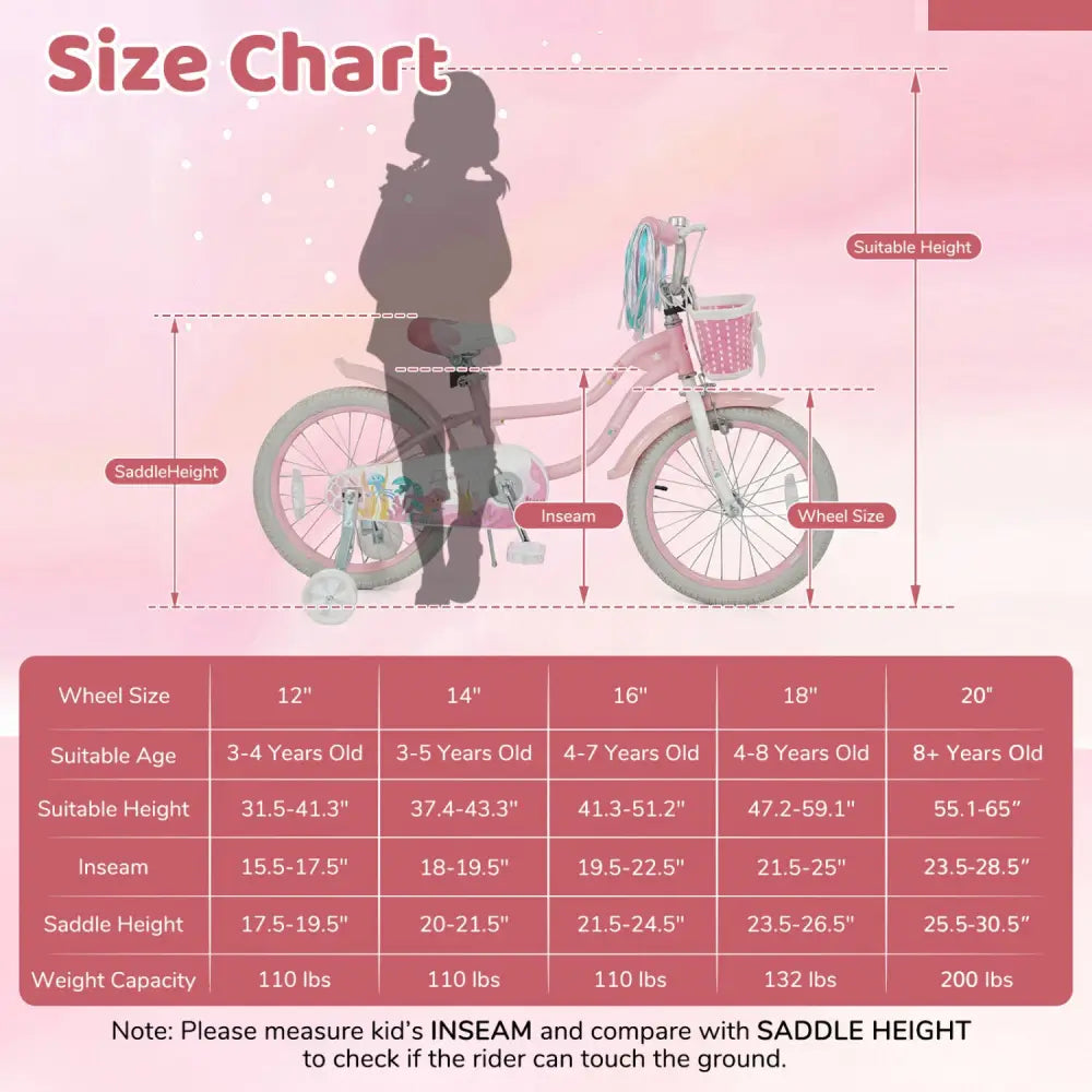 18-Inch Kids Bike Adjustable with Basket and Streamers Pink - Princess of the Sea Theme - Pink - Kids Bike