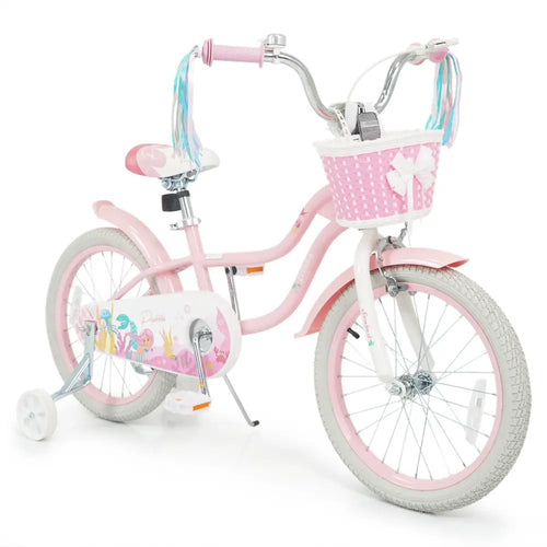 18-Inch Kids Bike Adjustable with Basket and Streamers Pink - Princess of the Sea Theme - Pink - Kids Bike