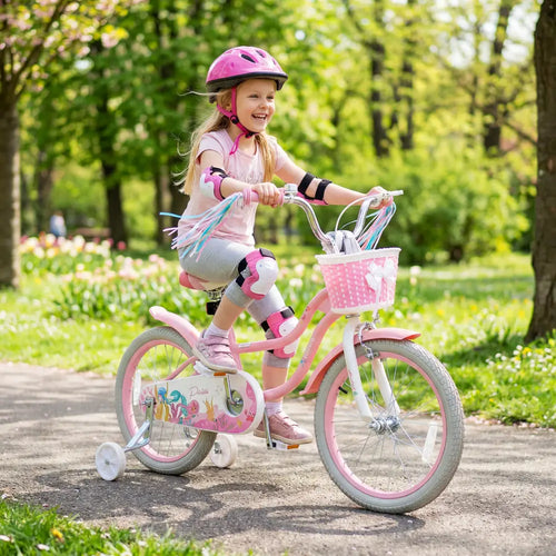 18-Inch Kids Bike Adjustable with Basket and Streamers Pink - Princess of the Sea Theme - Pink - Kids Bike