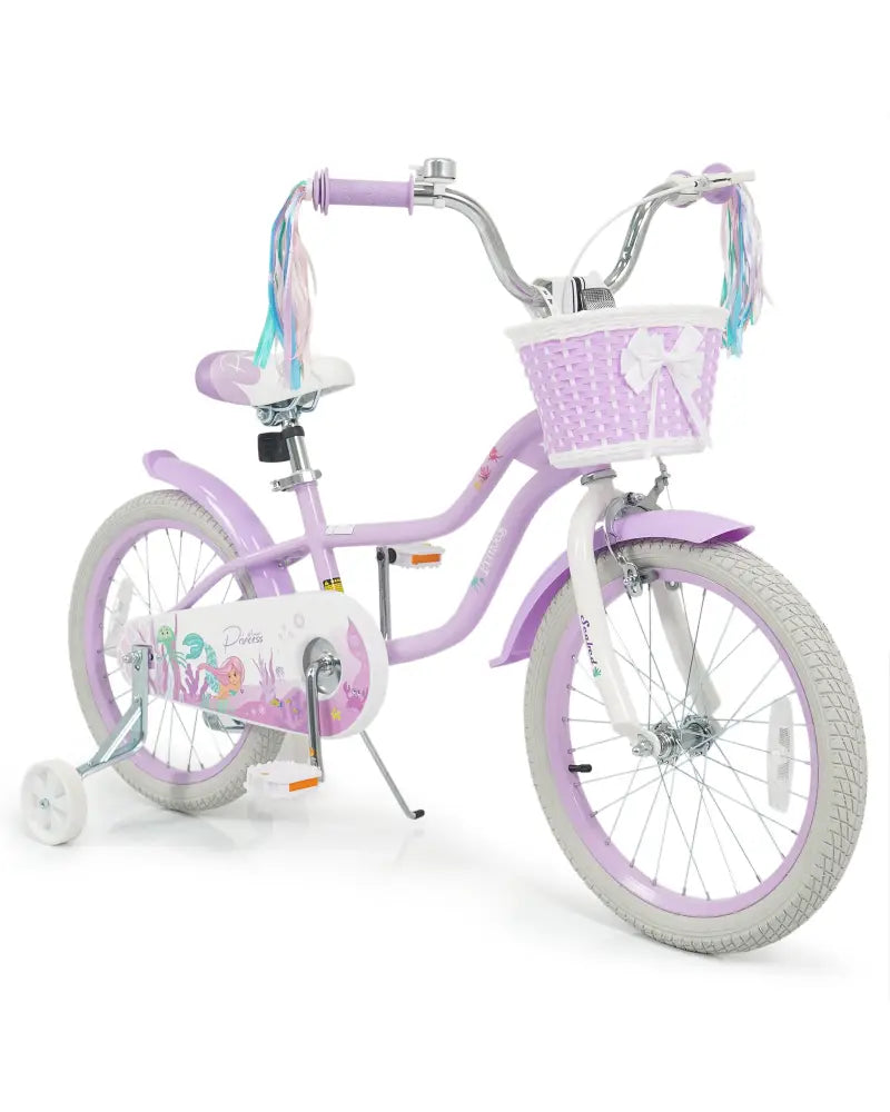 18-Inch Kids Bike Adjustable with Basket and Streamers Purple - Princess of the Sea Theme - Purple - Kids Bike