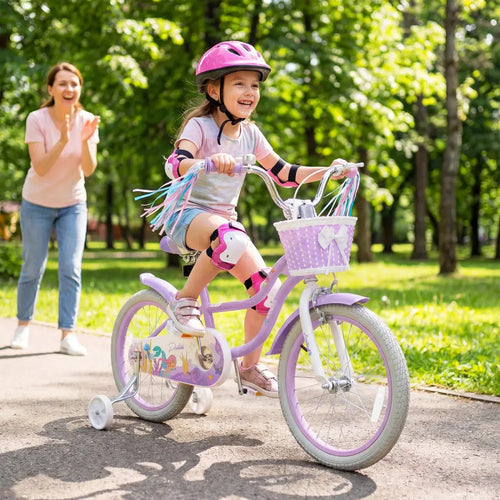 18-Inch Kids Bike Adjustable with Basket and Streamers Purple - Princess of the Sea Theme - Purple - Kids Bike