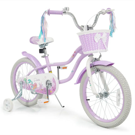 18-Inch Kids Bike Adjustable with Basket and Streamers Purple - Princess of the Sea Theme - Purple - Kids Bike