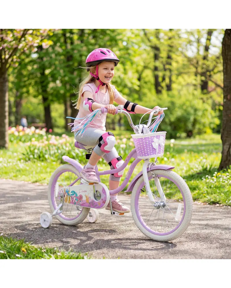 18-Inch Kids Bike Adjustable with Basket and Streamers Purple - Princess of the Sea Theme - Purple - Kids Bike