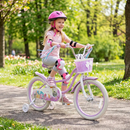 18-Inch Kids Bike Adjustable with Basket and Streamers Purple - Princess of the Sea Theme - Purple - Kids Bike