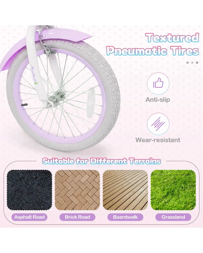 18-Inch Kids Bike Adjustable with Basket and Streamers Purple - Princess of the Sea Theme - Purple - Kids Bike