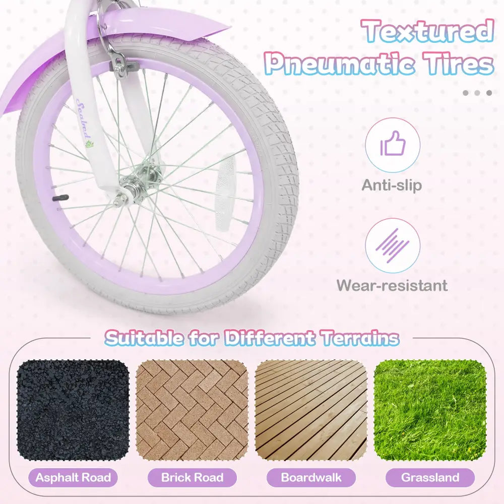18-Inch Kids Bike Adjustable with Basket and Streamers Purple - Princess of the Sea Theme - Purple - Kids Bike