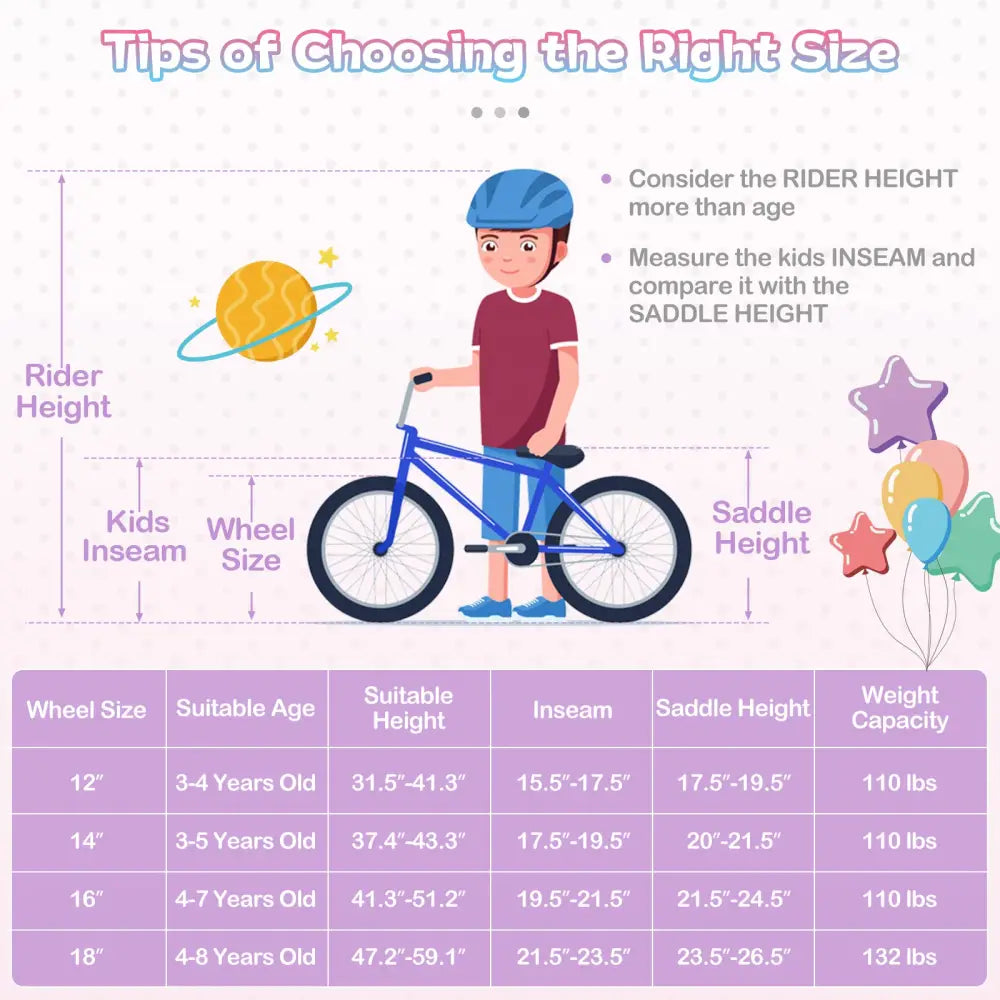 18-Inch Kids Bike Adjustable with Basket and Streamers Purple - Princess of the Sea Theme - Purple - Kids Bike