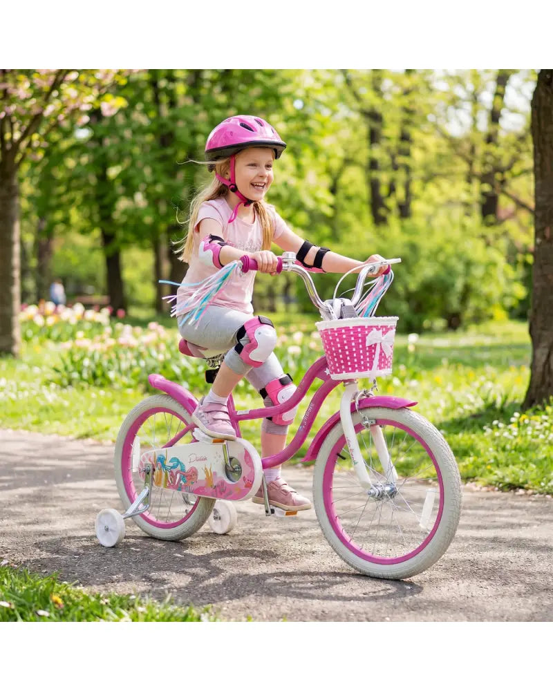 18-Inch Kids Bike Adjustable with Basket and Streamers Rose Red - Princess of the Sea Theme - Rose Red - Kids Bike
