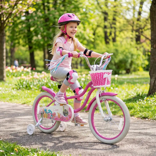 18-Inch Kids Bike Adjustable with Basket and Streamers Rose Red - Princess of the Sea Theme - Rose Red - Kids Bike