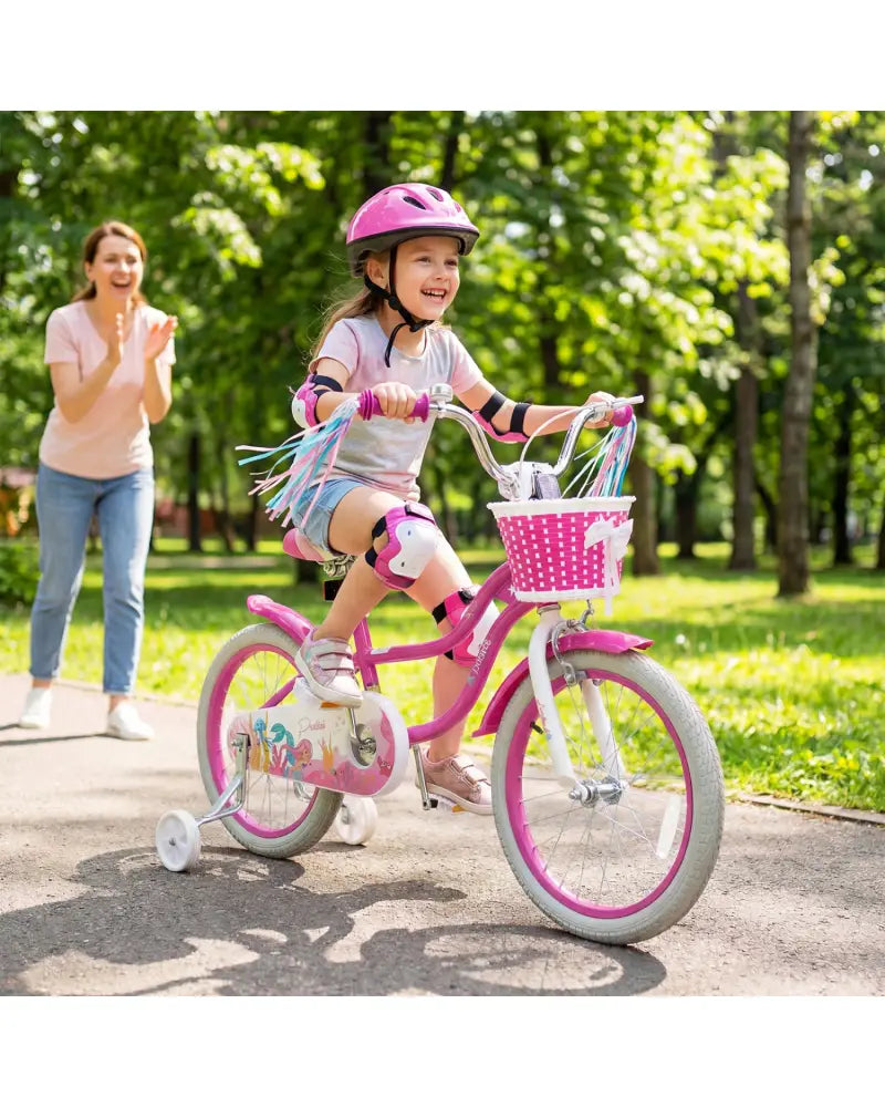 18-Inch Kids Bike Adjustable with Basket and Streamers Rose Red - Princess of the Sea Theme - Rose Red - Kids Bike