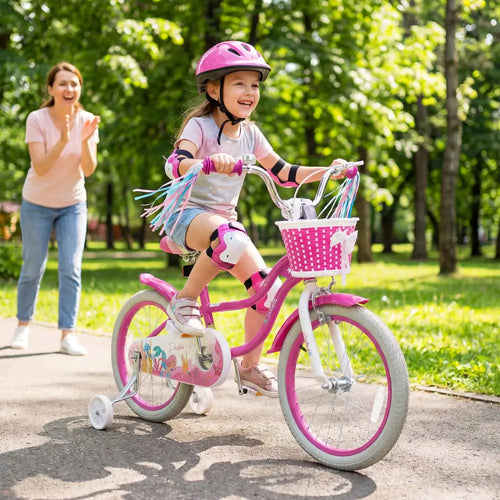 18-Inch Kids Bike Adjustable with Basket and Streamers Rose Red - Princess of the Sea Theme - Rose Red - Kids Bike