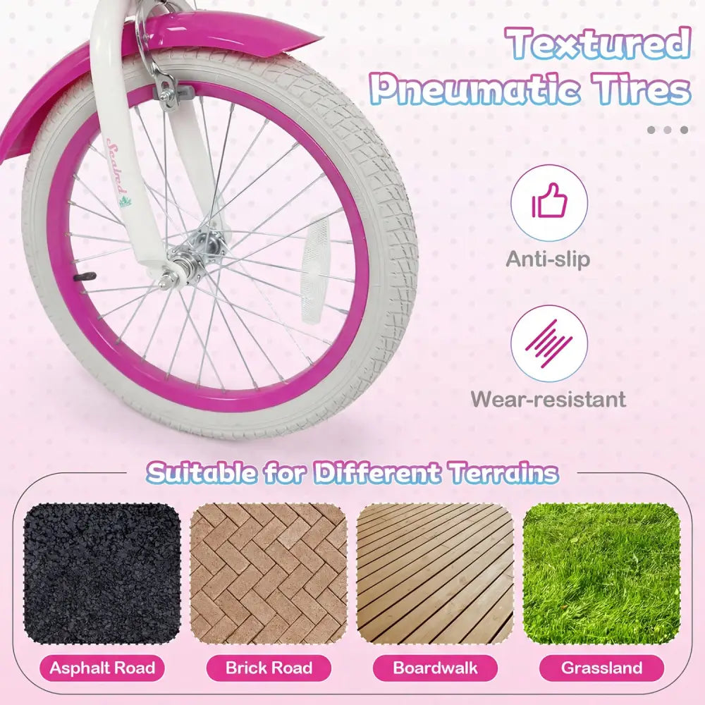 18-Inch Kids Bike Adjustable with Basket and Streamers Rose Red - Princess of the Sea Theme - Rose Red - Kids Bike