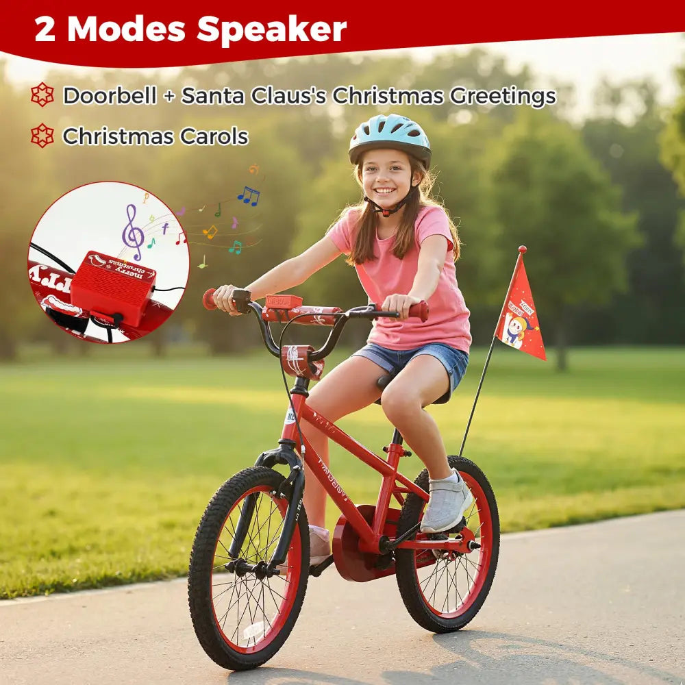 18 Inch Kids Bike Adjustable with Christmas Music & Flag for Aged 4-8 Years Old - Red - Kids Bike