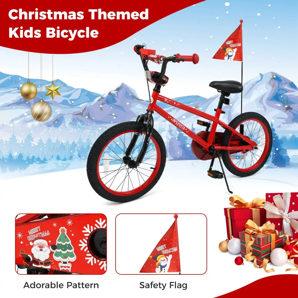 18 Inch Kids Bike Adjustable with Christmas Music & Flag for Aged 4-8 Years Old - Red - Kids Bike