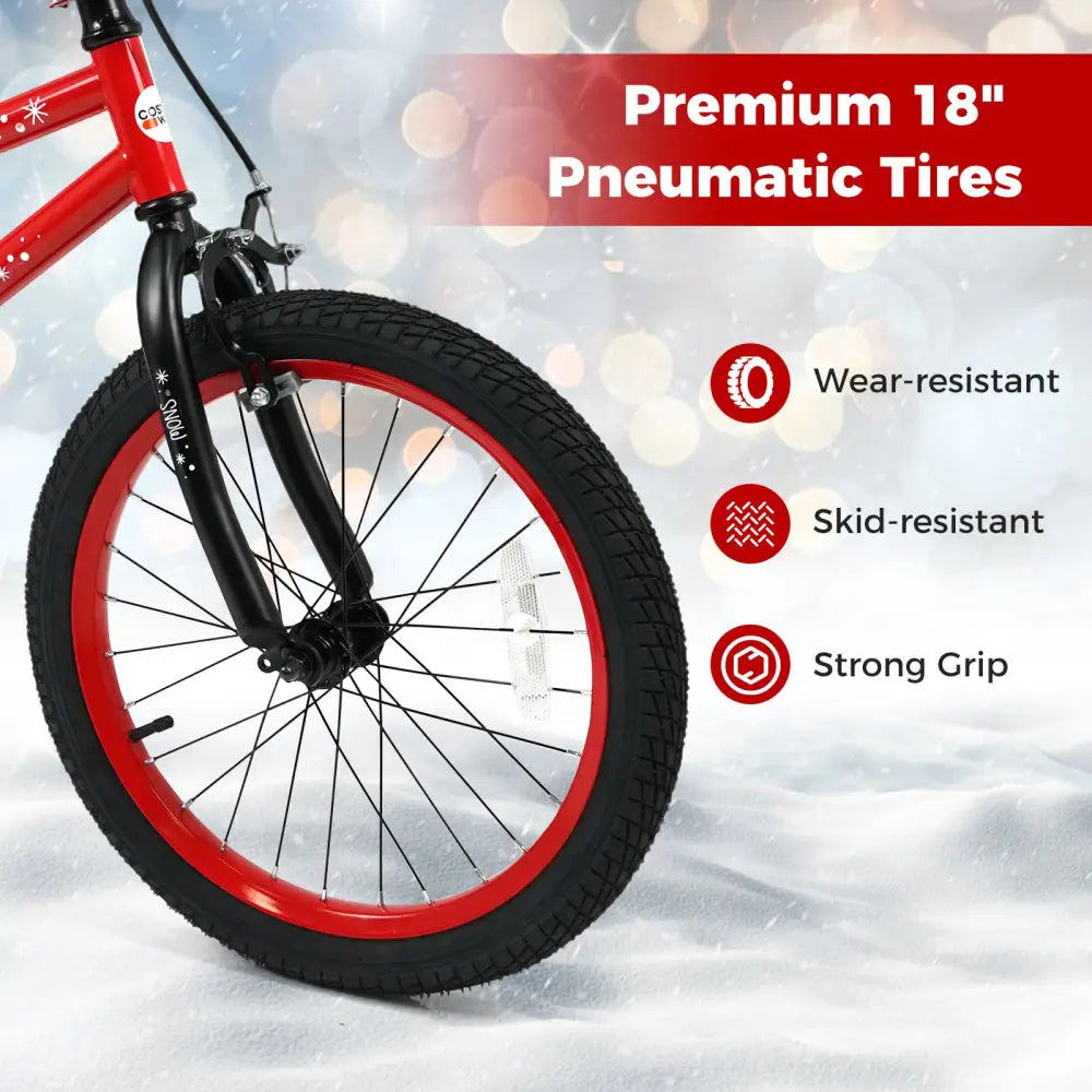 18 Inch Kids Bike Adjustable with Christmas Music & Flag for Aged 4-8 Years Old - Red - Kids Bike