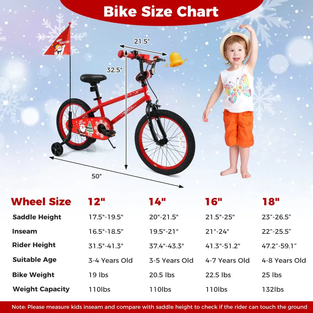 18 Inch Kids Bike Adjustable with Christmas Music & Flag for Aged 4-8 Years Old - Red - Kids Bike