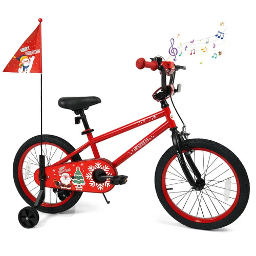 18 Inch Kids Bike Adjustable with Christmas Music & Flag for Aged 4-8 Years Old - Red - Kids Bike