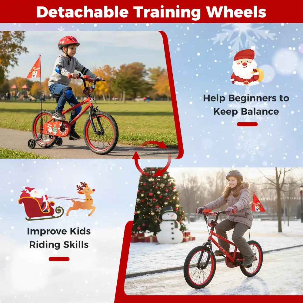 18 Inch Kids Bike Adjustable with Christmas Music & Flag for Aged 4-8 Years Old - Red - Kids Bike