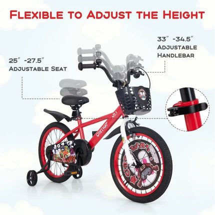18 Inch Kids Bike Adjustable with Storage Basket and Double Brake for 4 - 8 Years Old - 18 inches - Oasis Home Essentials