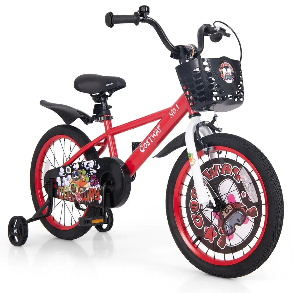 18 Inch Kids Bike Adjustable with Storage Basket and Double Brake for 4 - 8 Years Old - 18 inches - Oasis Home Essentials
