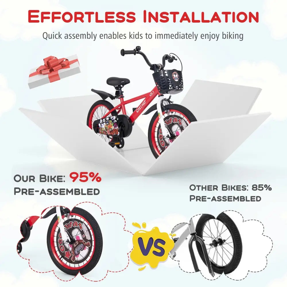 18 Inch Kids Bike Adjustable with Storage Basket and Double Brake for 4 - 8 Years Old - 18 inches - Oasis Home Essentials