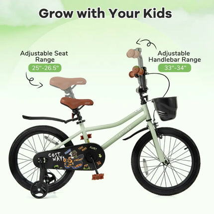 18 - Inch Kids Bike Adjustable with Training Wheels for 4 - 8 Years Old - Oasis Home Essentials