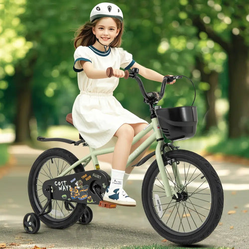 18-Inch Kids Bike Adjustable with Training Wheels for 4-8 Years Old - Green - Kids Bike