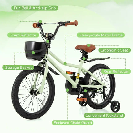 18 - Inch Kids Bike Adjustable with Training Wheels for 4 - 8 Years Old - Oasis Home Essentials