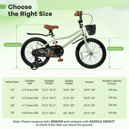 18 - Inch Kids Bike Adjustable with Training Wheels for 4 - 8 Years Old - Oasis Home Essentials