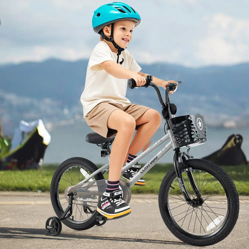 18 Inch Kids Bike Adjustable with Transparent Chain Cover for 4-8 Years Old - Silver - Kids Bike