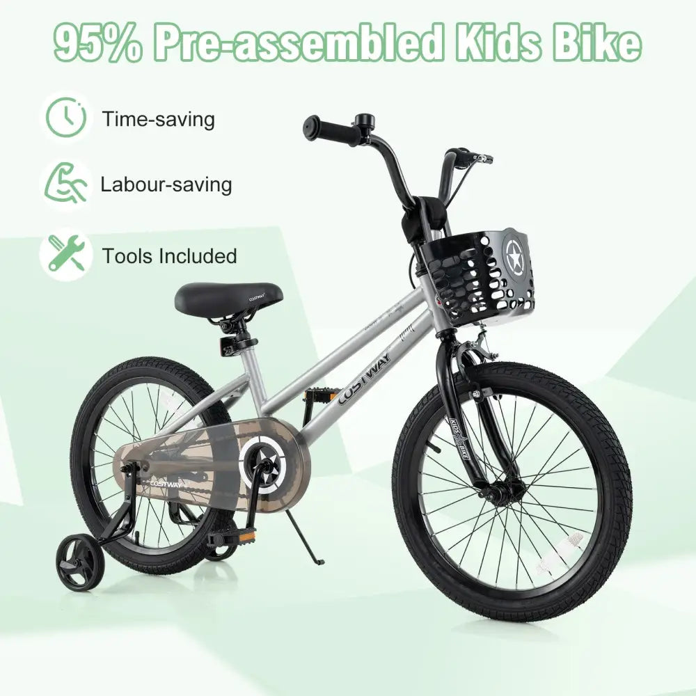 18 Inch Kids Bike Adjustable with Transparent Chain Cover for 4 - 8 Years Old - Oasis Home Essentials