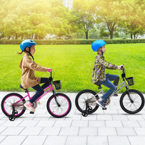 18 Inch Kids Bike Adjustable with Transparent Chain Cover for 4-8 Years Old - Silver - Kids Bike