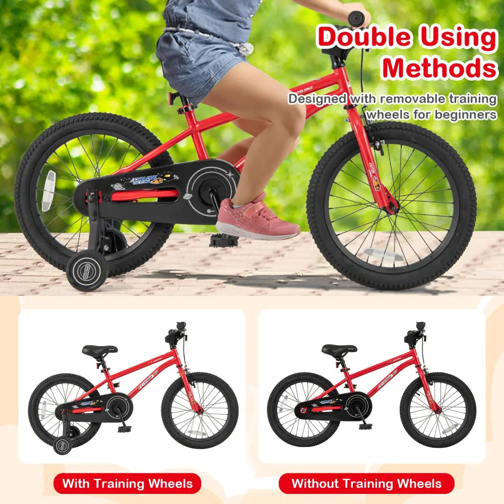 18-Inch Kids Bike Ages 3-8 with Handbrake and Coaster Brake and Bell Ring-18 inches - Red - Kids Bike