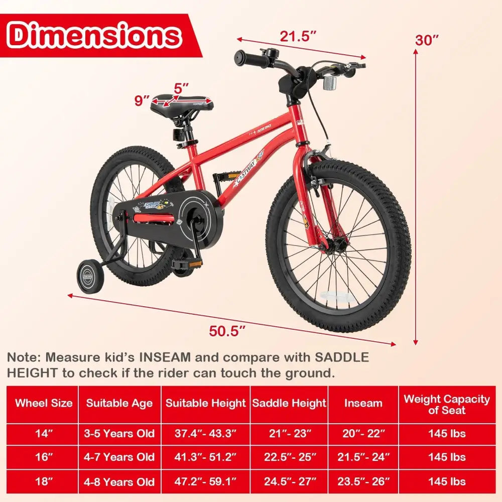 18 - Inch Kids Bike Ages 3 - 8 with Handbrake and Coaster Brake and Bell Ring - 18 inches - Oasis Home Essentials