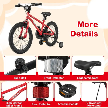 18 - Inch Kids Bike Ages 3 - 8 with Handbrake and Coaster Brake and Bell Ring - 18 inches - Oasis Home Essentials