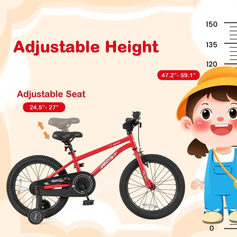 18 - Inch Kids Bike Ages 3 - 8 with Handbrake and Coaster Brake and Bell Ring - 18 inches - Oasis Home Essentials