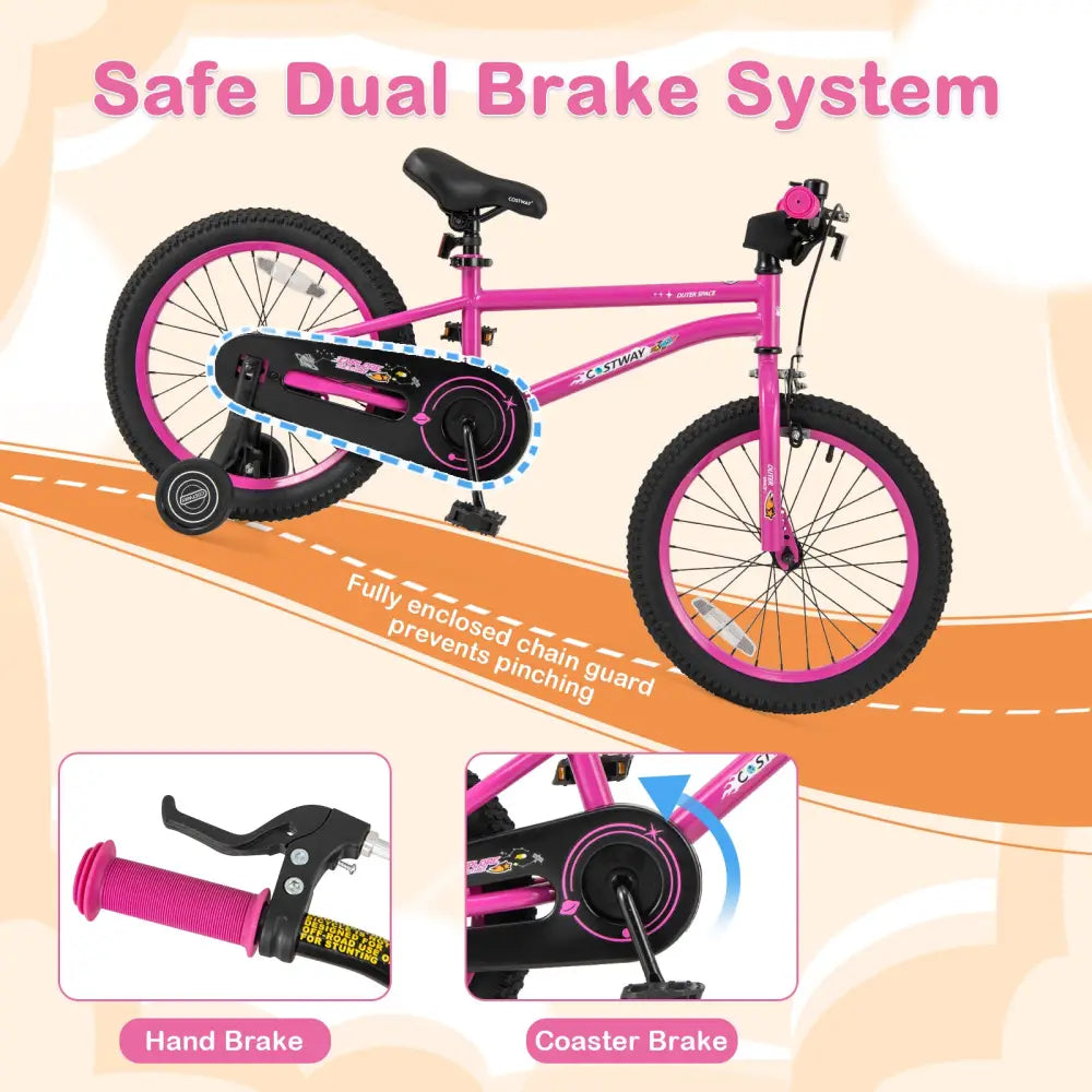18 Inch Kids Bike for 4-8 Years Old Adjustable with Removable Training Wheels - Pink - Kids Bike