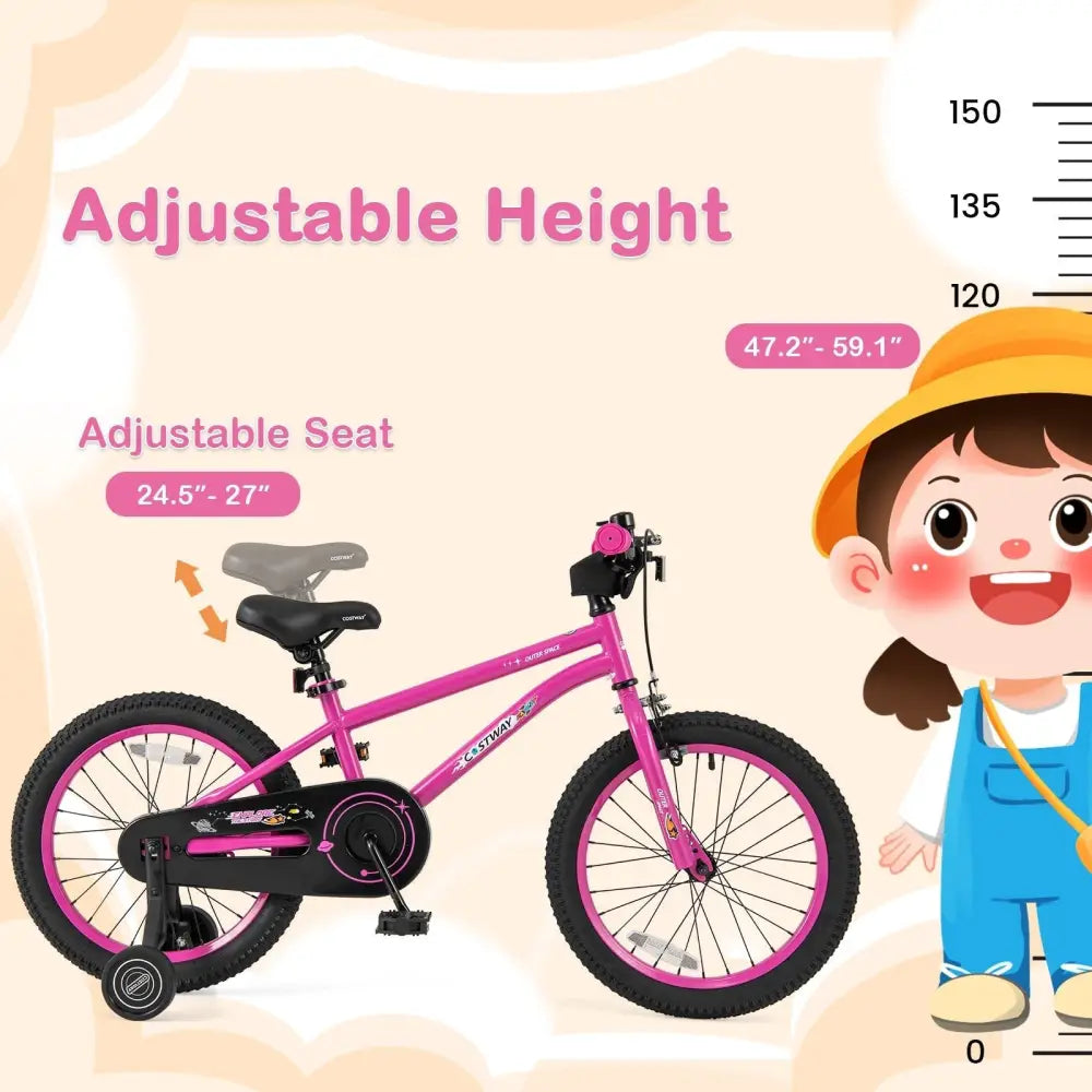 18 Inch Kids Bike for 4 - 8 Years Old Adjustable with Removable Training Wheels - Oasis Home Essentials