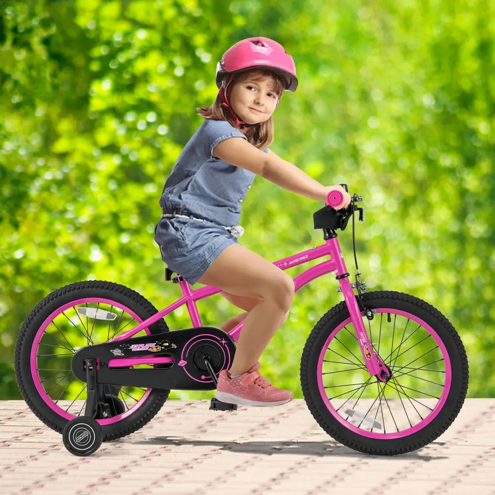 18 Inch Kids Bike for 4-8 Years Old Adjustable with Removable Training Wheels - Pink - Kids Bike