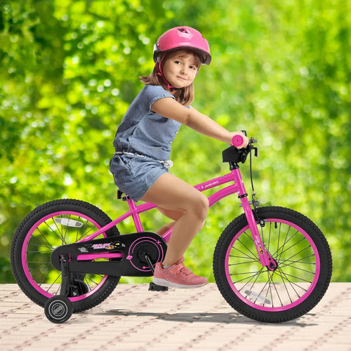 18 Inch Kids Bike for 4-8 Years Old Adjustable with Removable Training Wheels - Pink - Kids Bike